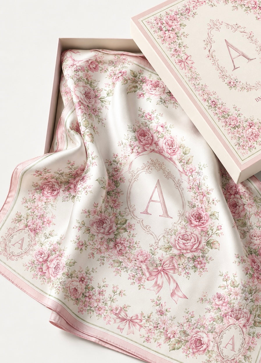 Foulard personnalisé fleuri avec coffret – Cadeau invité