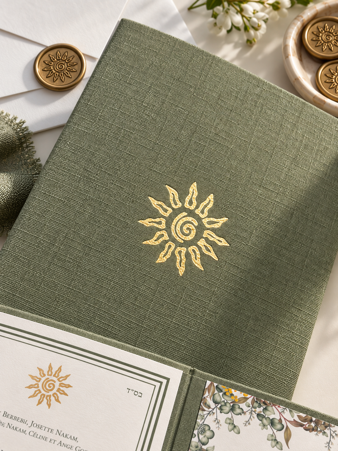 Invitation Bat Mitsvah sur mesure – triptyque en lin & dorure