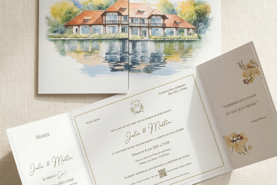 Faire-Part de Mariage Personnalisé – Illustration Aquarelle