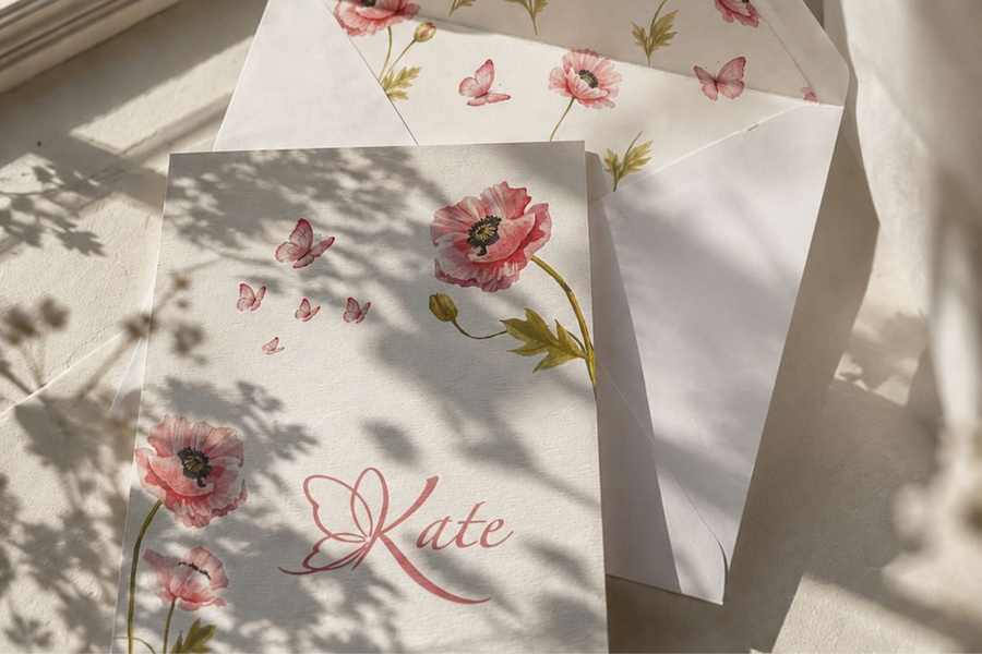 Invitation Personnalisée – Coquelicots & Papillons