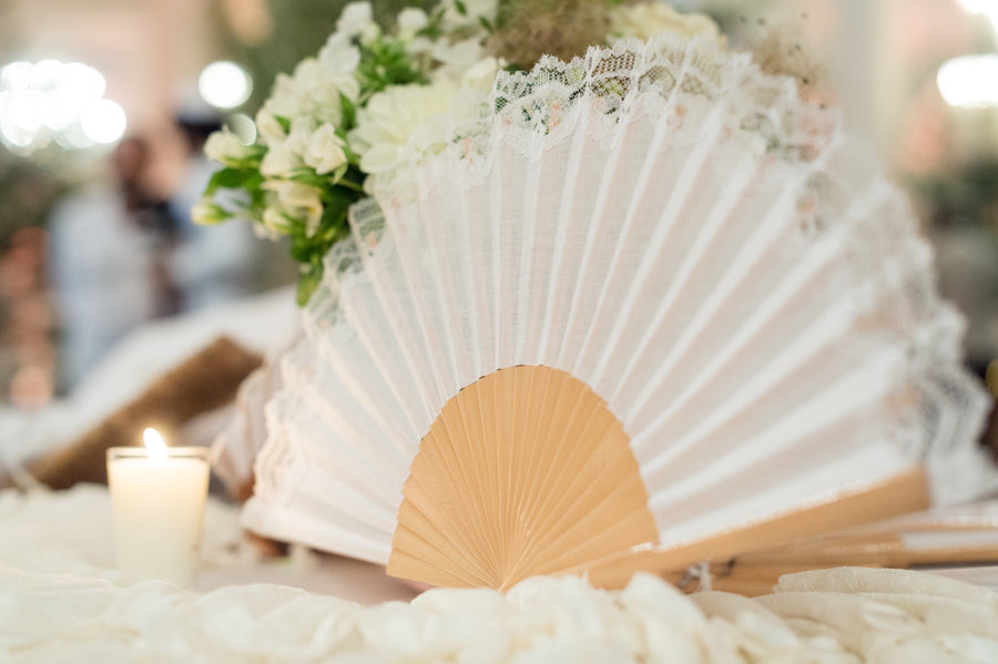 Éventail Mariage Dentelle Blanche