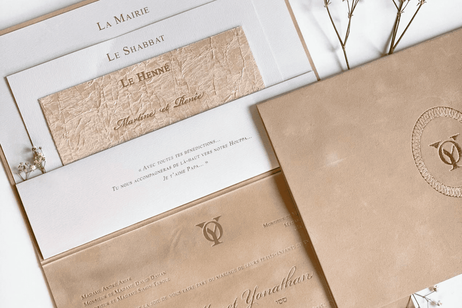 Coquillages et crustacés — Invitation mariage bord de mer, création sur mesure BL Créations Paris