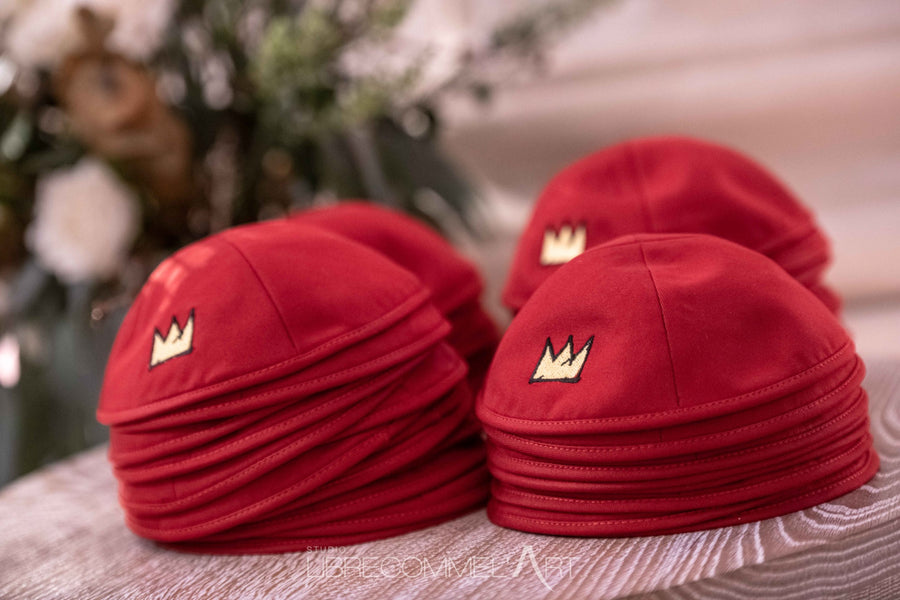 Kippa Premium Rouge Brodée Couronne