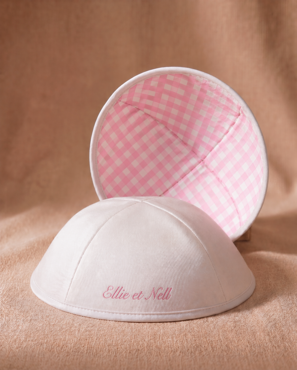 Kippa blanche vichy rose
