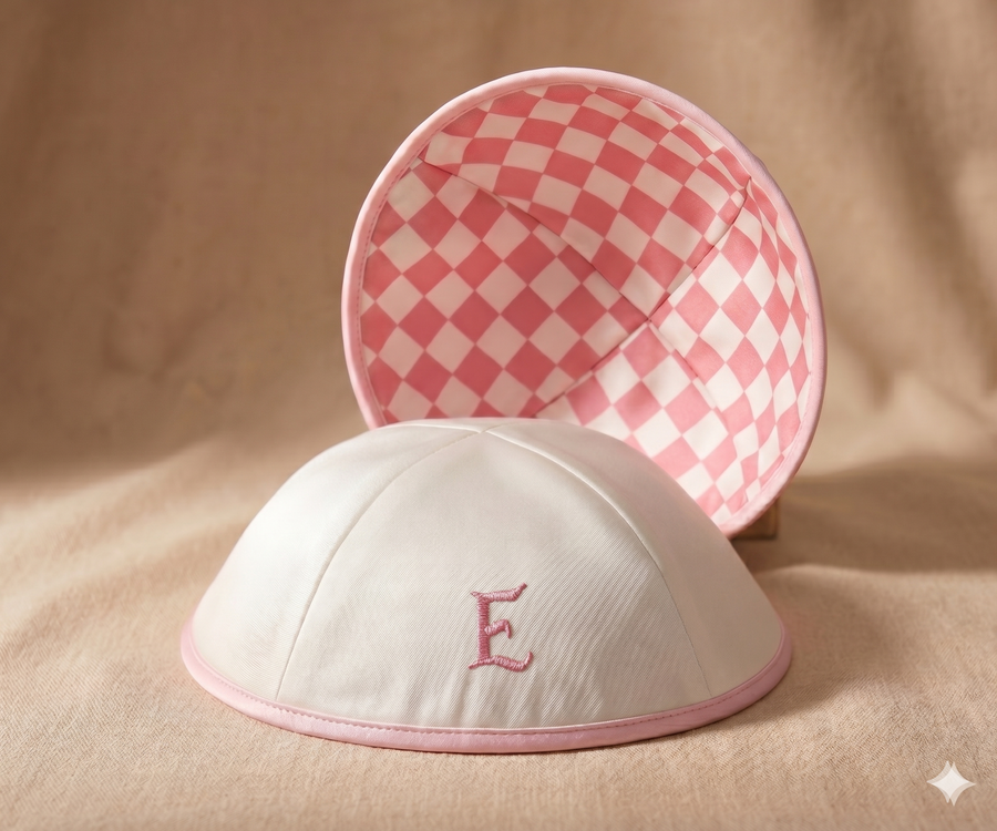Kippa blanche vichy rose