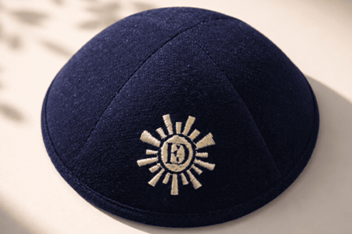 Kippa bleu marine avec logo brodé sur mesure