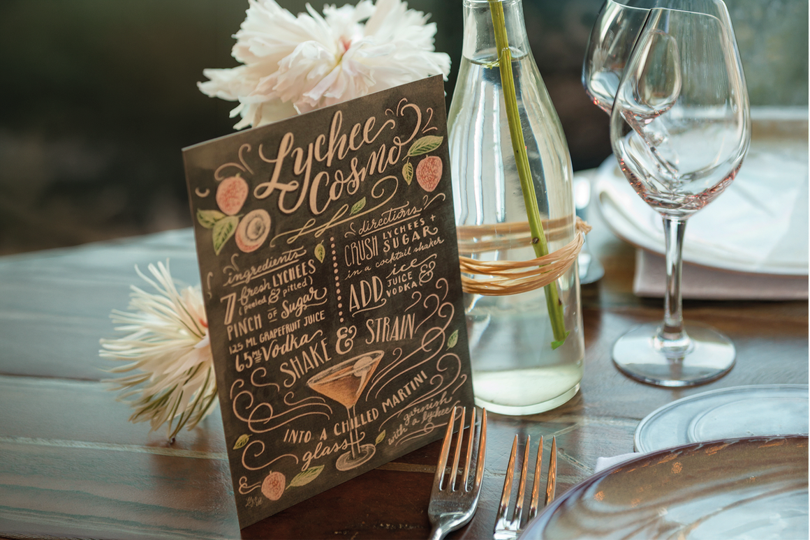 Carte cocktail personnalisée avec recette signature pour mariage